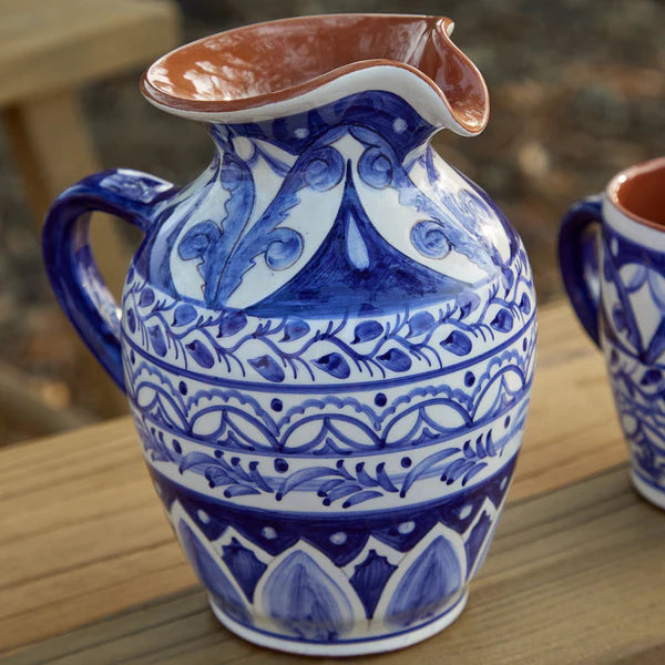 Alentejo Terracotta Pitcher - Blue White