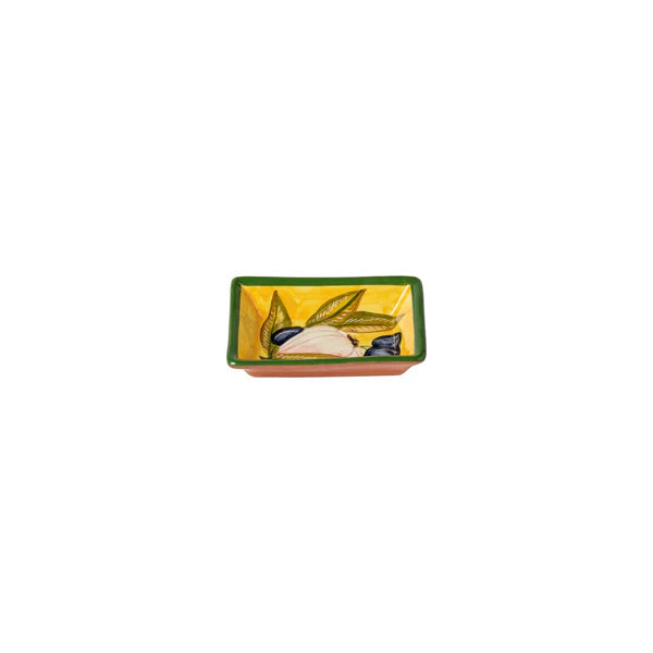 Alentejo Terracotta Rectangular Dipping Plate - Olive Garlic Yellow