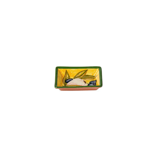 Alentejo Terracotta Rectangular Dipping Plate - Olive Garlic Yellow
