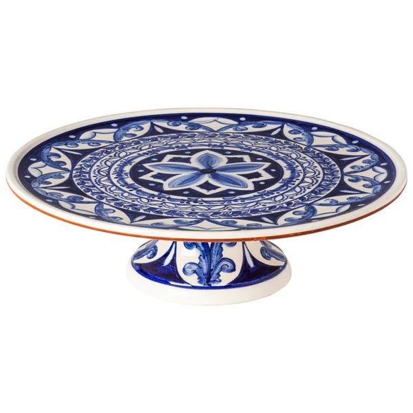 Alentejo Terracotta Footed Plate - Blue White