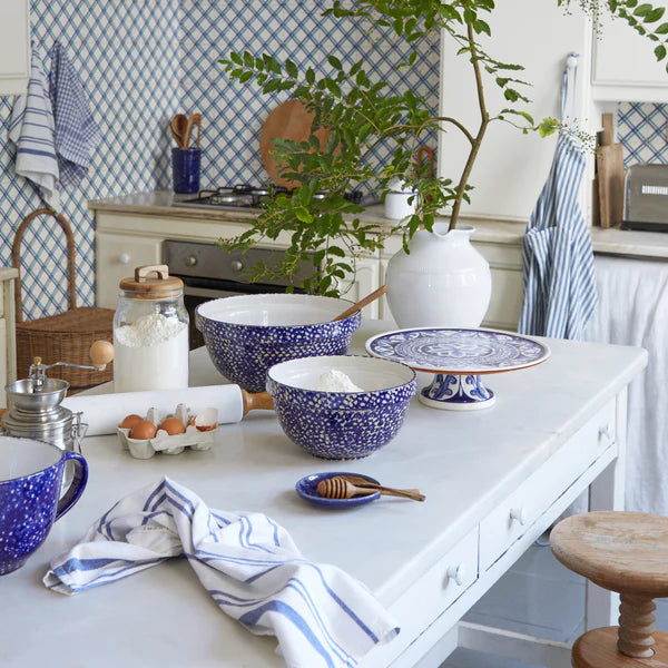 Alentejo Terracotta Footed Plate - Blue White