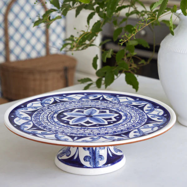 Alentejo Terracotta Footed Plate - Blue White