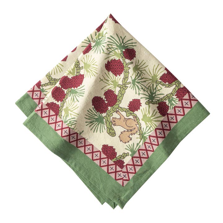 Napkin Set - Squirrel & Pinecone Red/Brown