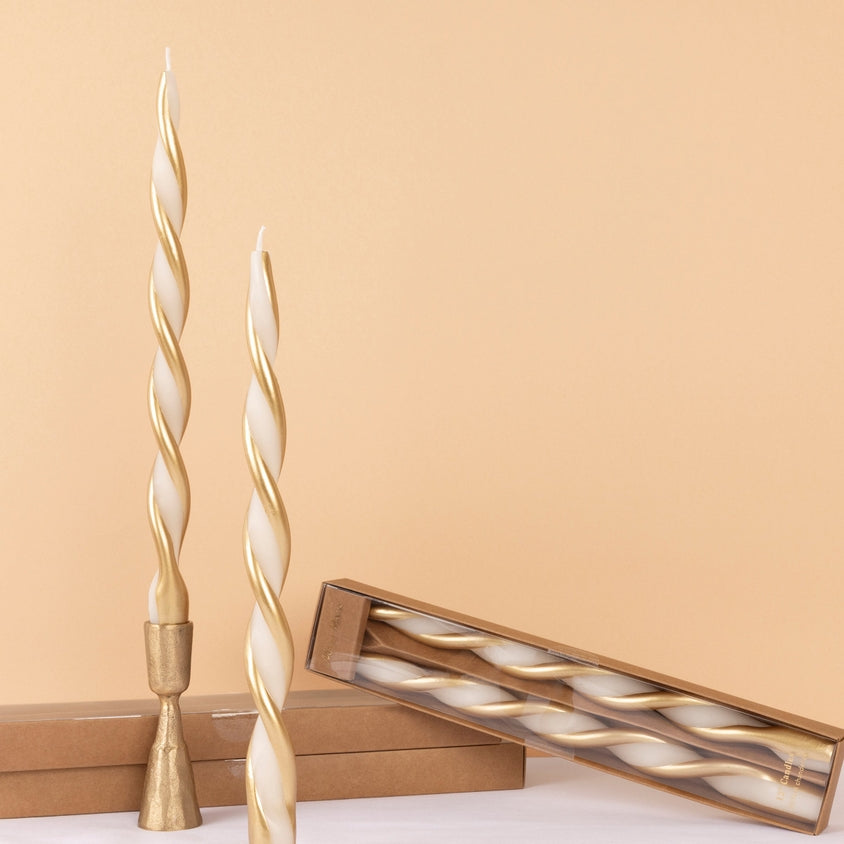 Gold Stripe Twist Taper Candles