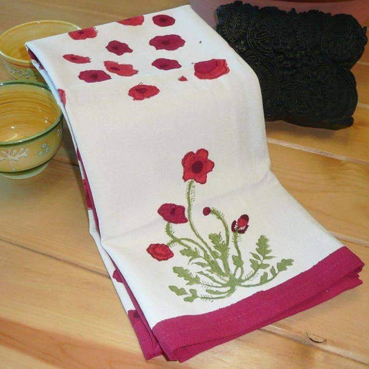 Tea Towel - Poppies Red/Green