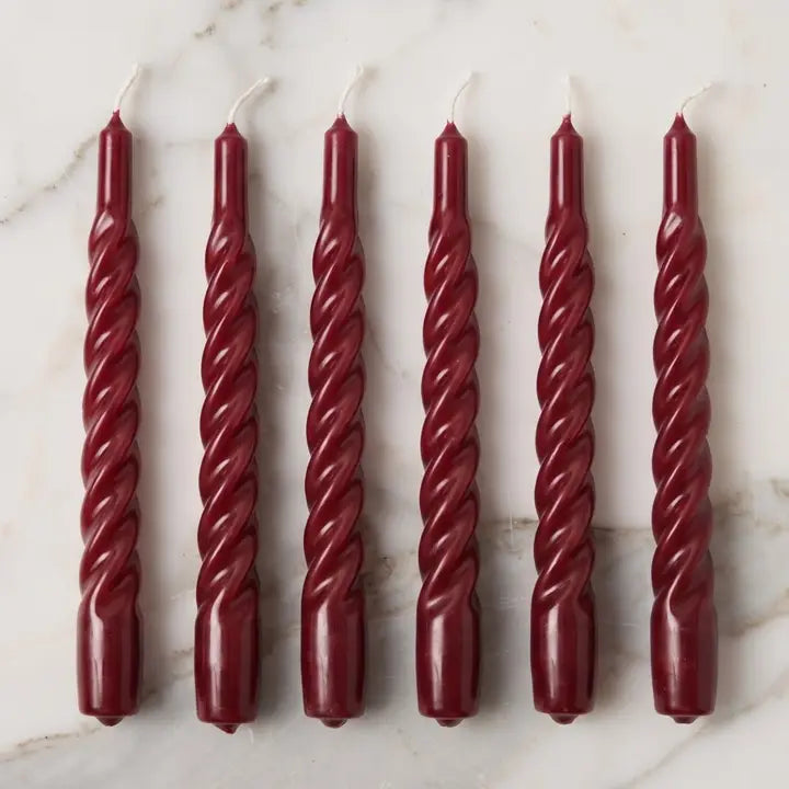 Lacquered Twisted Taper Candles - Merlot