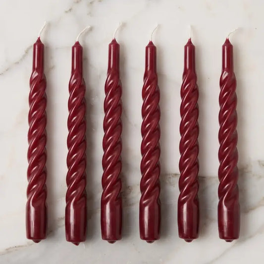Lacquered Twisted Taper Candles - Merlot
