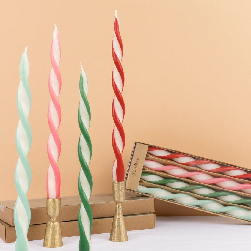 Assorted Stripe Twist Taper Candles