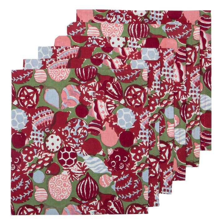 Napkin Set - Ornaments Red/Green