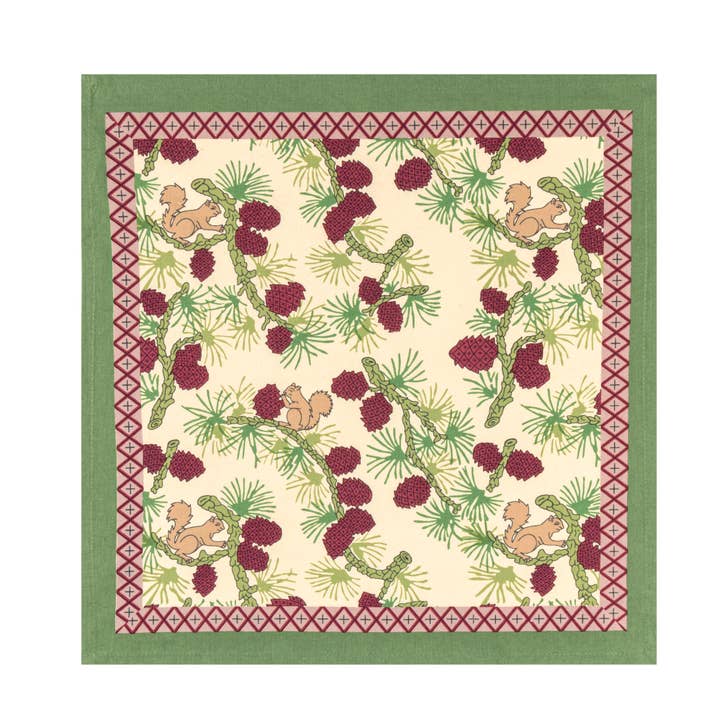 Napkin Set - Squirrel & Pinecone Red/Brown