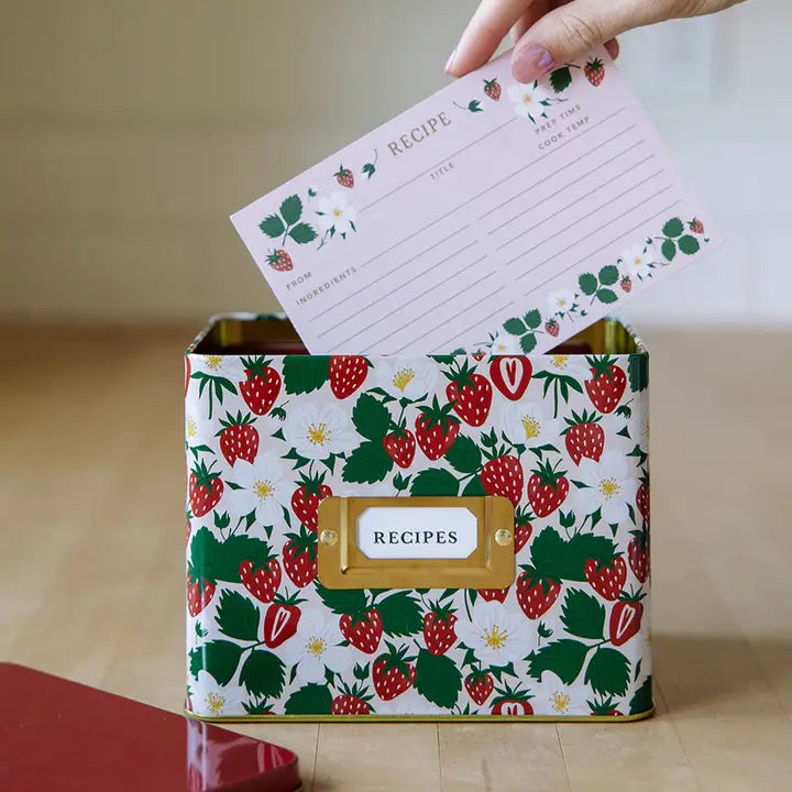 Tin Recipe Box - Strawberry Patch