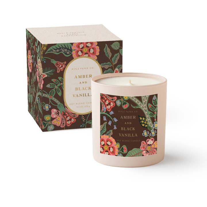 Rifle Paper Co Glass Candle - Gracie Amber and Black Vanilla