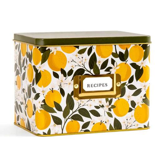 Tin Recipe Box - Orange Orchard