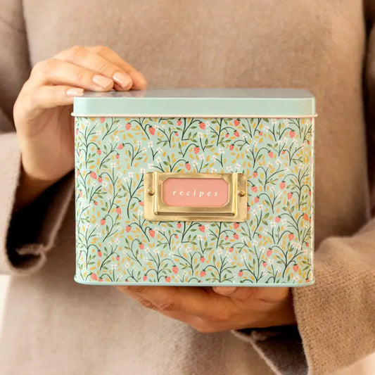 Tin Recipe Box - Strawberry Meadow