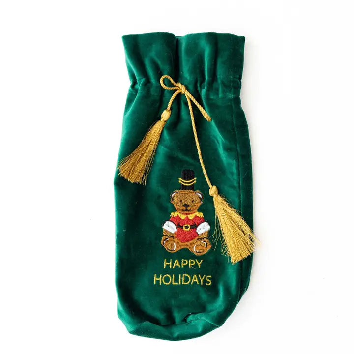 Embroidered Wine Bag - Teddy Bear