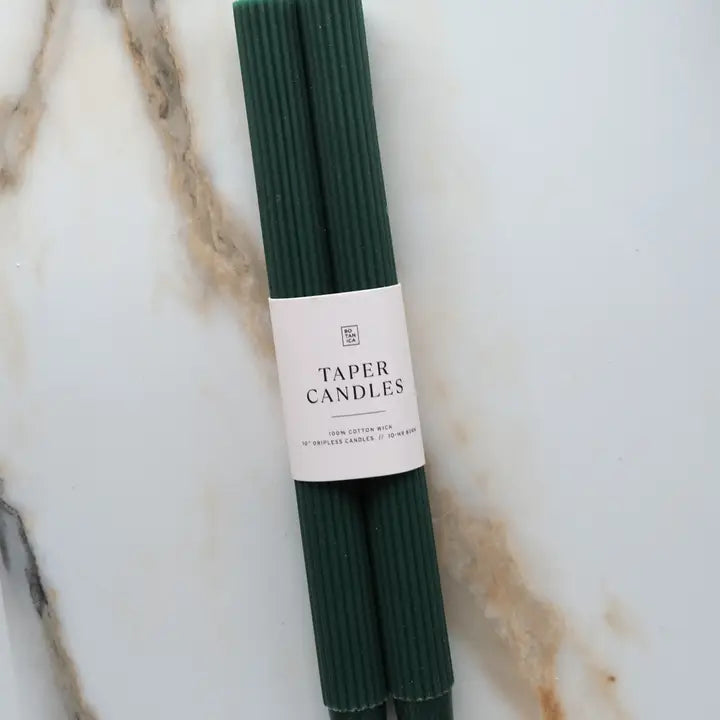 Fluted Taper Candle Pair - Evergreen