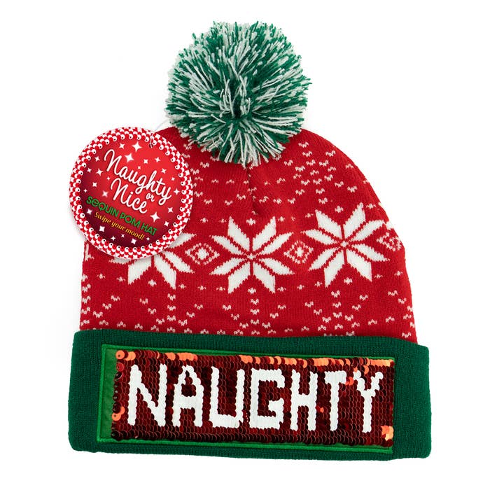 Naughty or Nice Sequin Pom Hat