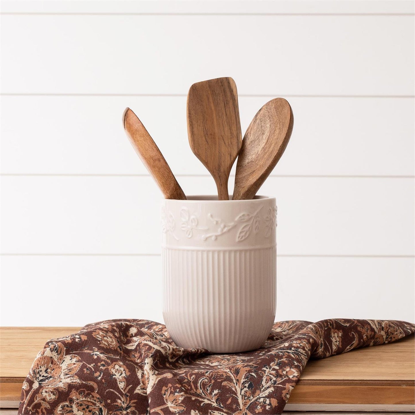 Utensil Holder - Ridged Leaf Detail