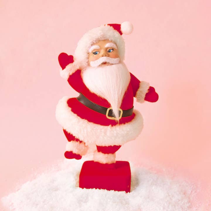 Flocked Dancing Santa - Red