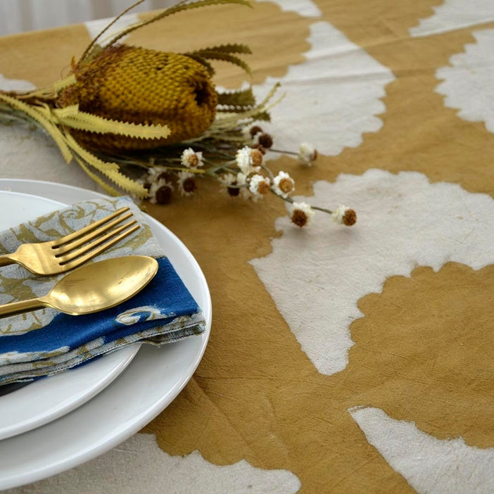 Mustard Block Printed Tablecloth - Golden Rays