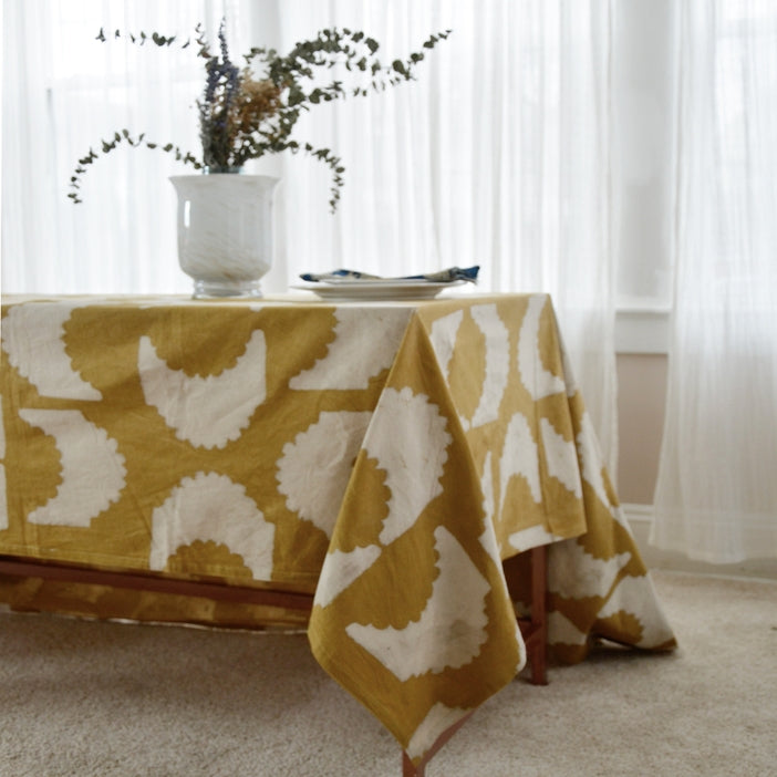 Mustard Block Printed Tablecloth - Golden Rays