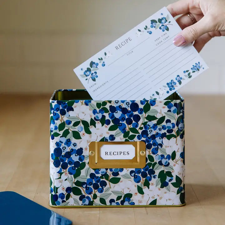 Tin Recipe Box - Blueberry Field