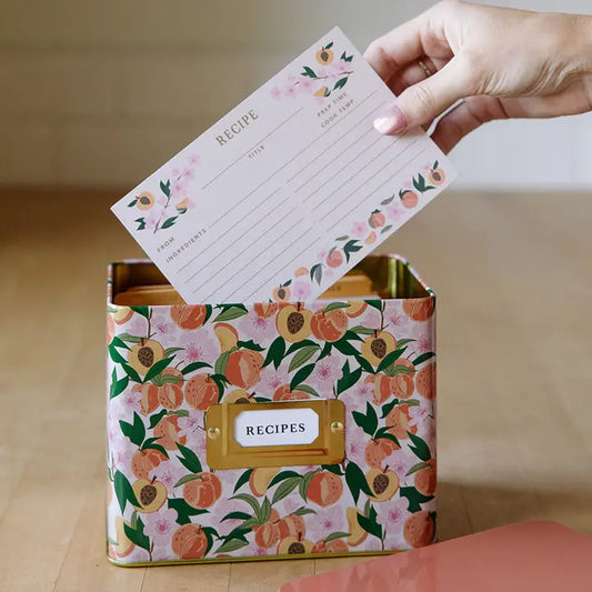 Tin Recipe Box - Peach Blossom