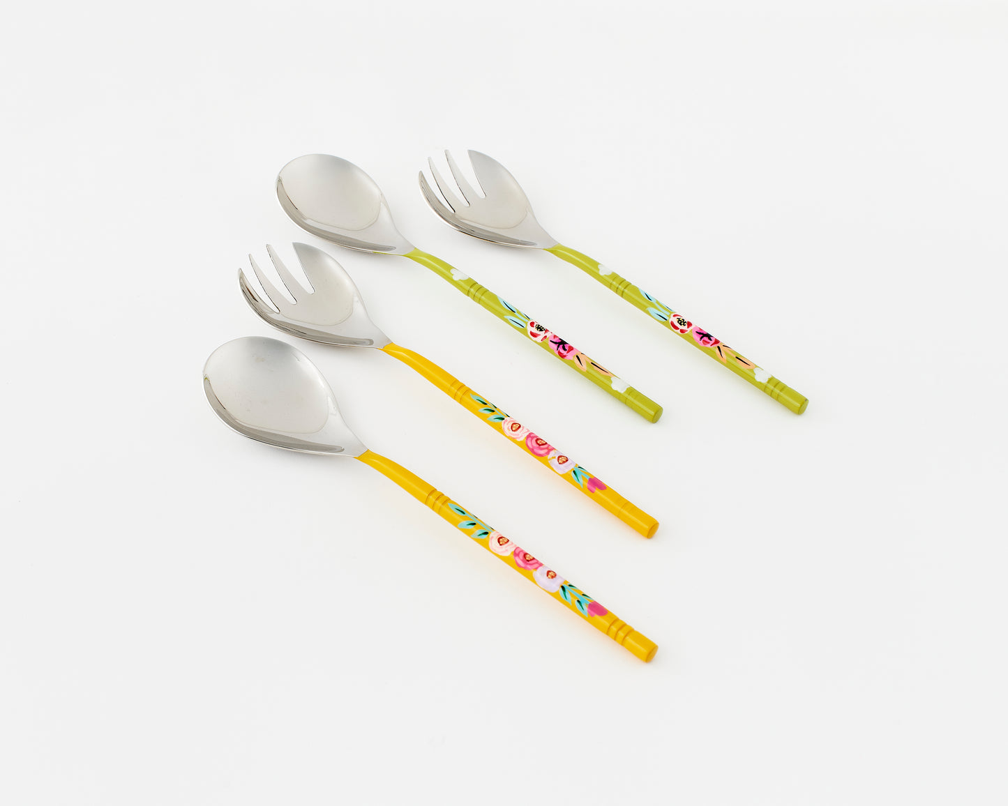 Hand Painted Floral Salad Serving Set