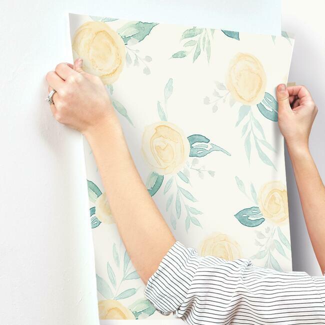 Magnolia Home Watercolor Roses Wallpaper - Goldfinch Yellow