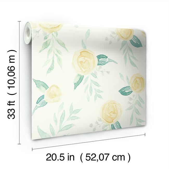 Magnolia Home Watercolor Roses Wallpaper - Goldfinch Yellow