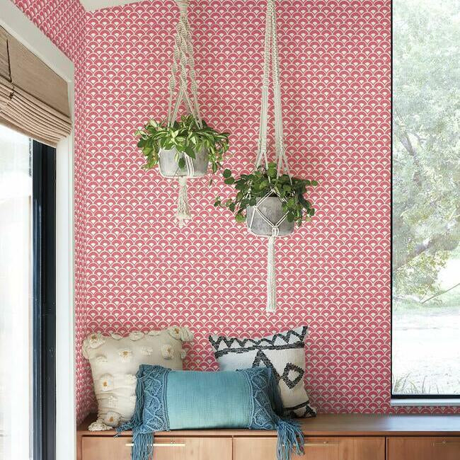 Magnolia Home Stacked Scallops Wallpaper - Pink Coral