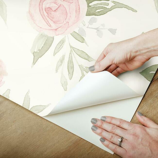 Magnolia Home Watercolor Roses Peel & Stick Wallpaper - Dishy Coral