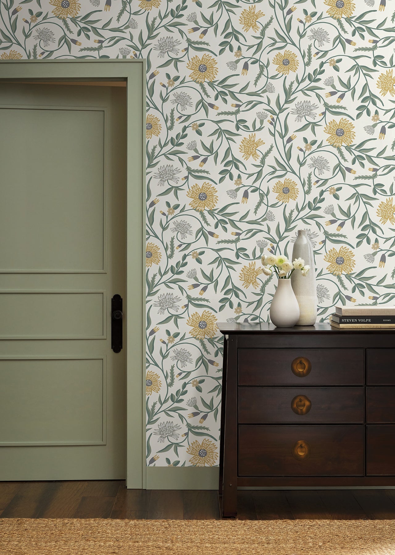 Rifle Paper Co Aster Wallpaper - Linen & Gold
