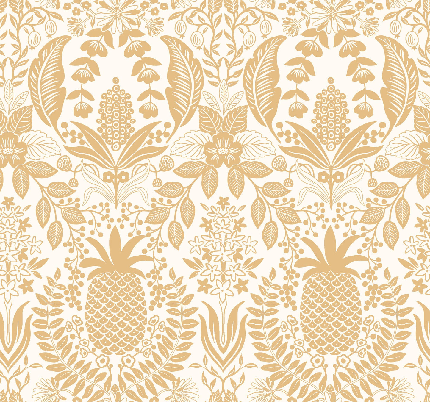 Rifle Paper Co Pineapple Damask Wallpaper - White & Gold