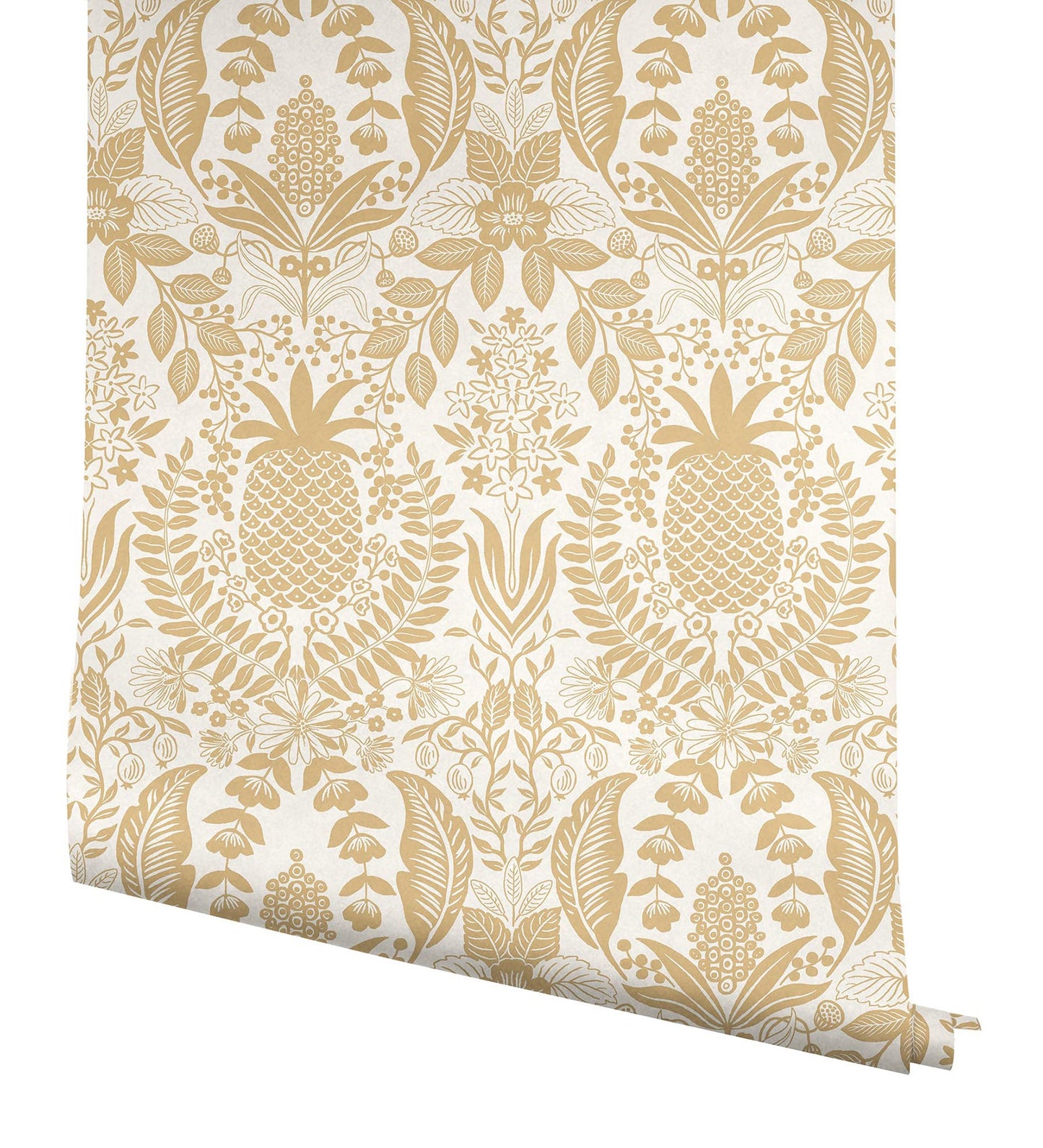 Rifle Paper Co Pineapple Damask Wallpaper - White & Gold
