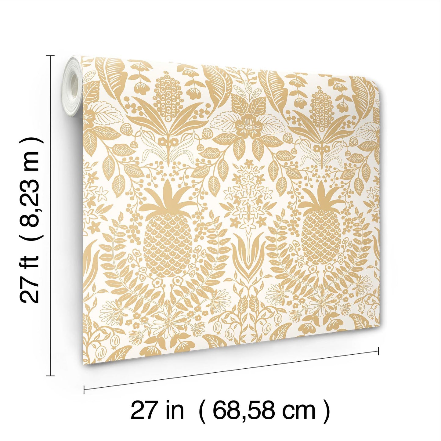 Rifle Paper Co Pineapple Damask Wallpaper - White & Gold