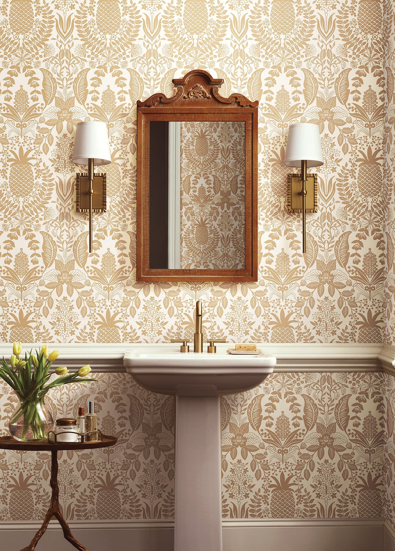 Rifle Paper Co Pineapple Damask Wallpaper - White & Gold