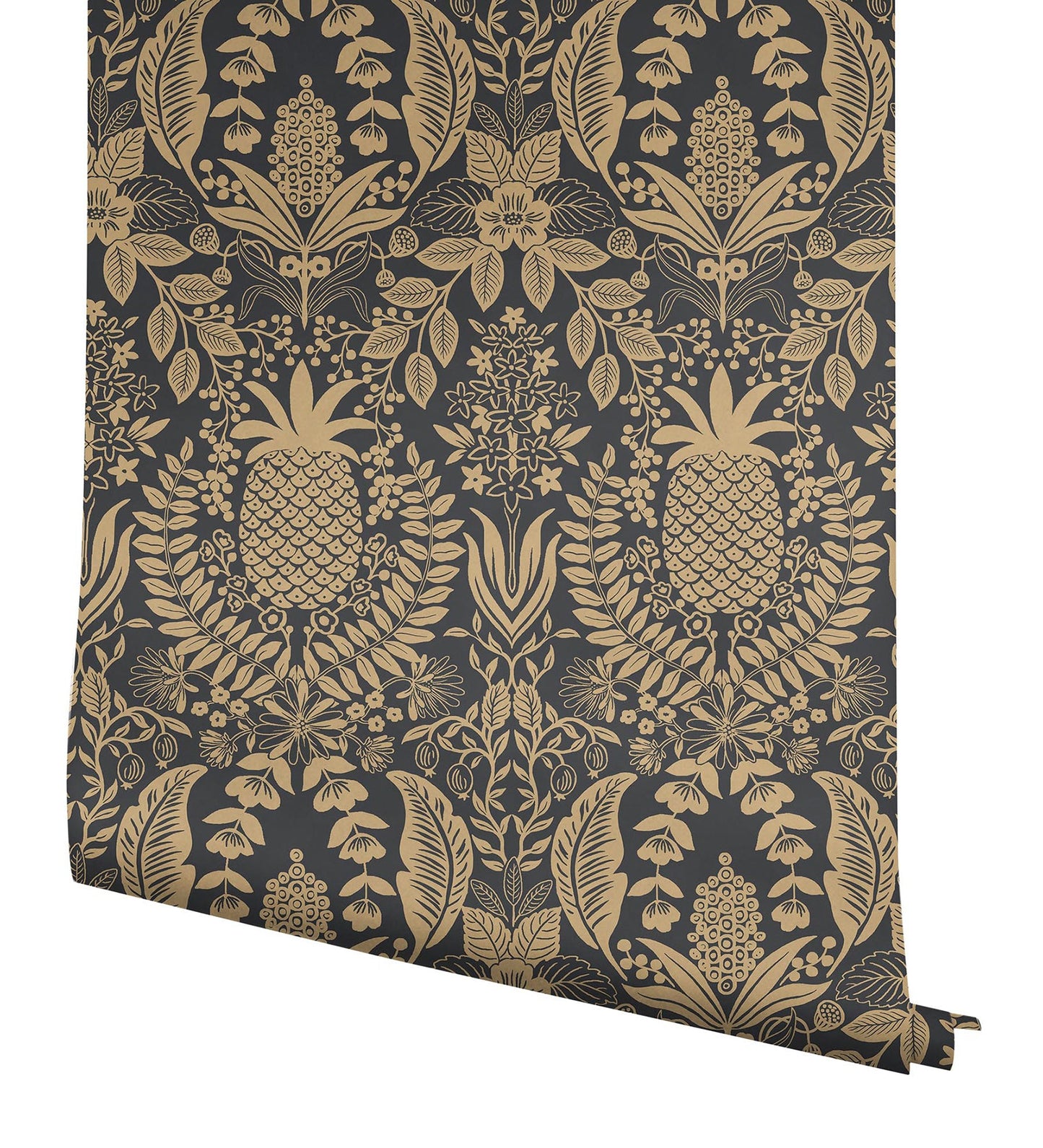 Rifle Paper Co Pineapple Damask Wallpaper - Black & Gold