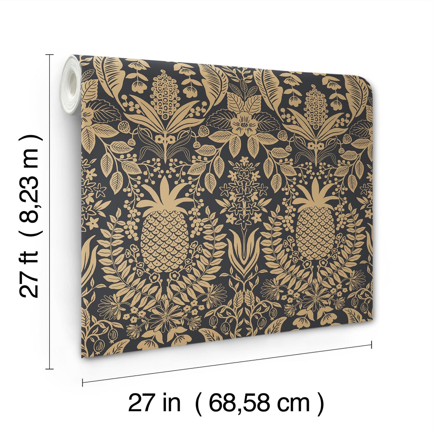 Rifle Paper Co Pineapple Damask Wallpaper - Black & Gold