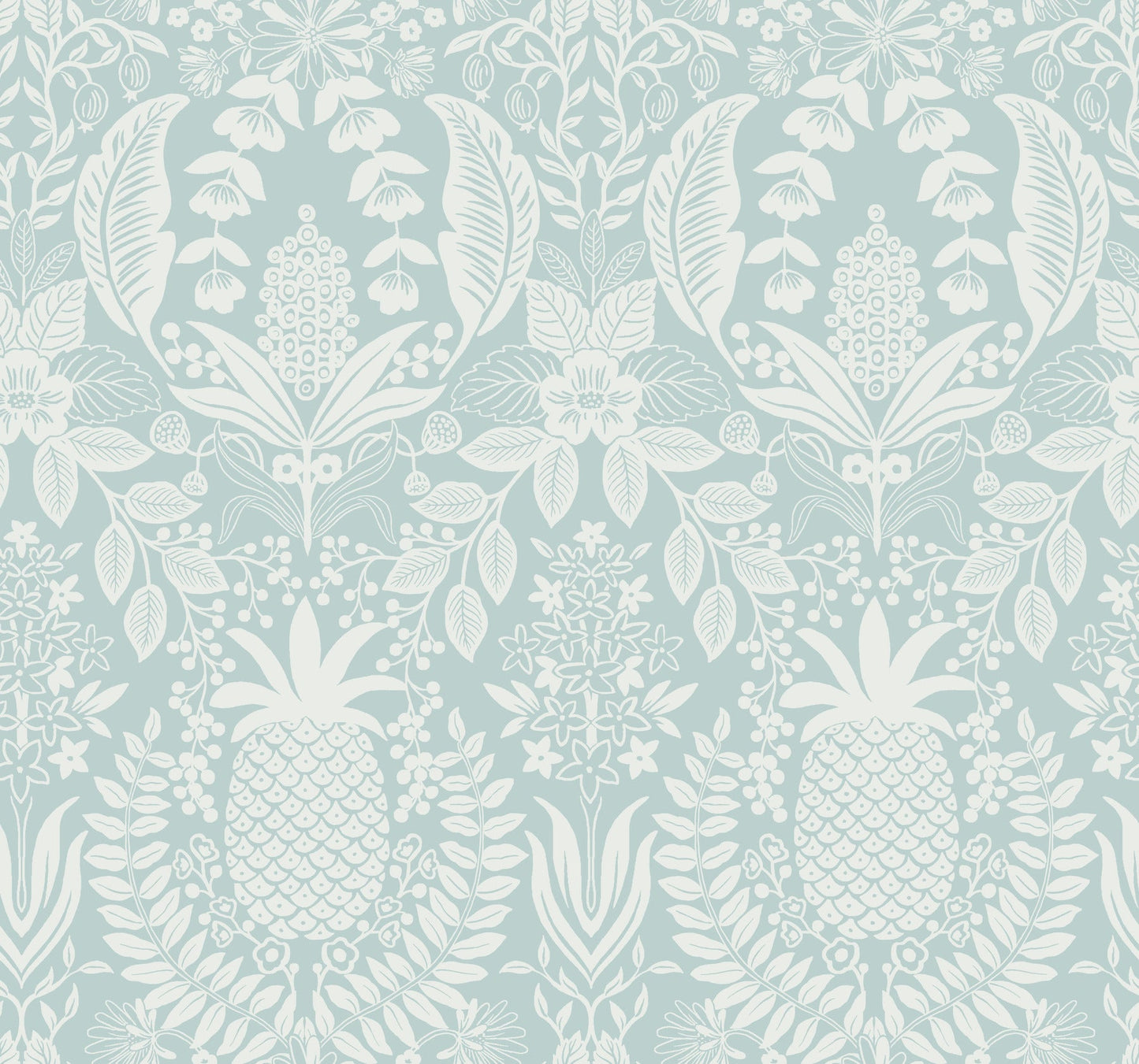 Rifle Paper Co Pineapple Damask Wallpaper - Light Blue