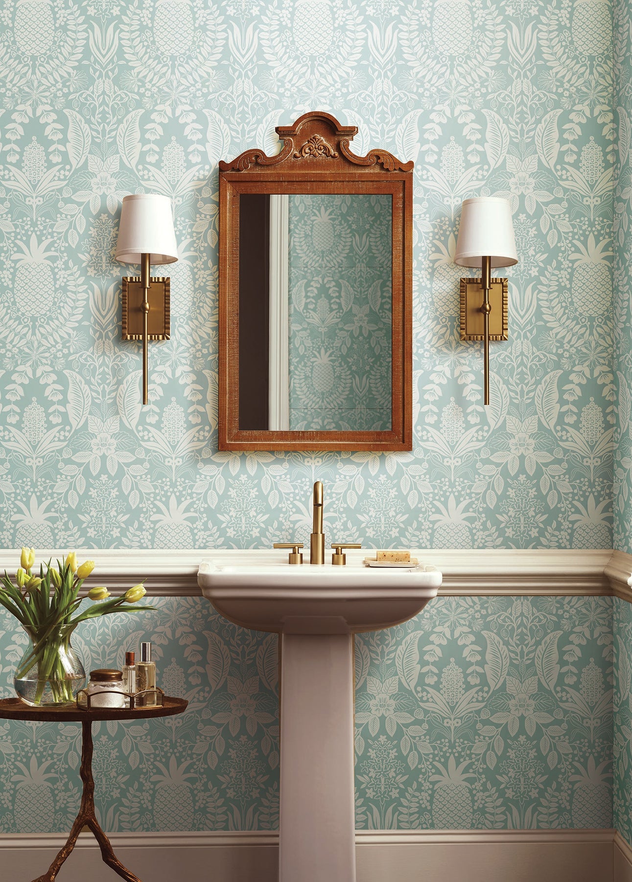 Rifle Paper Co Pineapple Damask Wallpaper - Light Blue