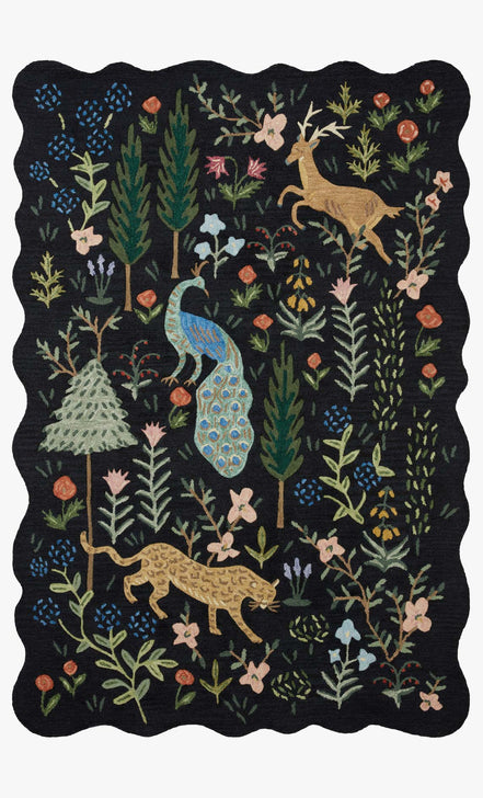 Rifle Paper Co x Loloi Silhouette Rug - Midnight Menagerie Black