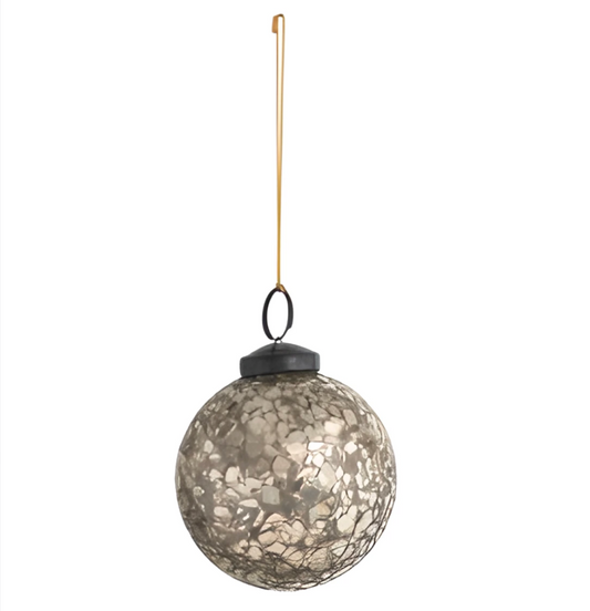 Mosaic Glass Ball Ornament - Silver Finish
