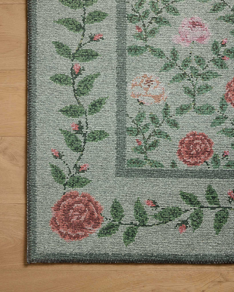 Rifle Paper Co x Loloi Wildwood Rose Trellis Rug - Mint