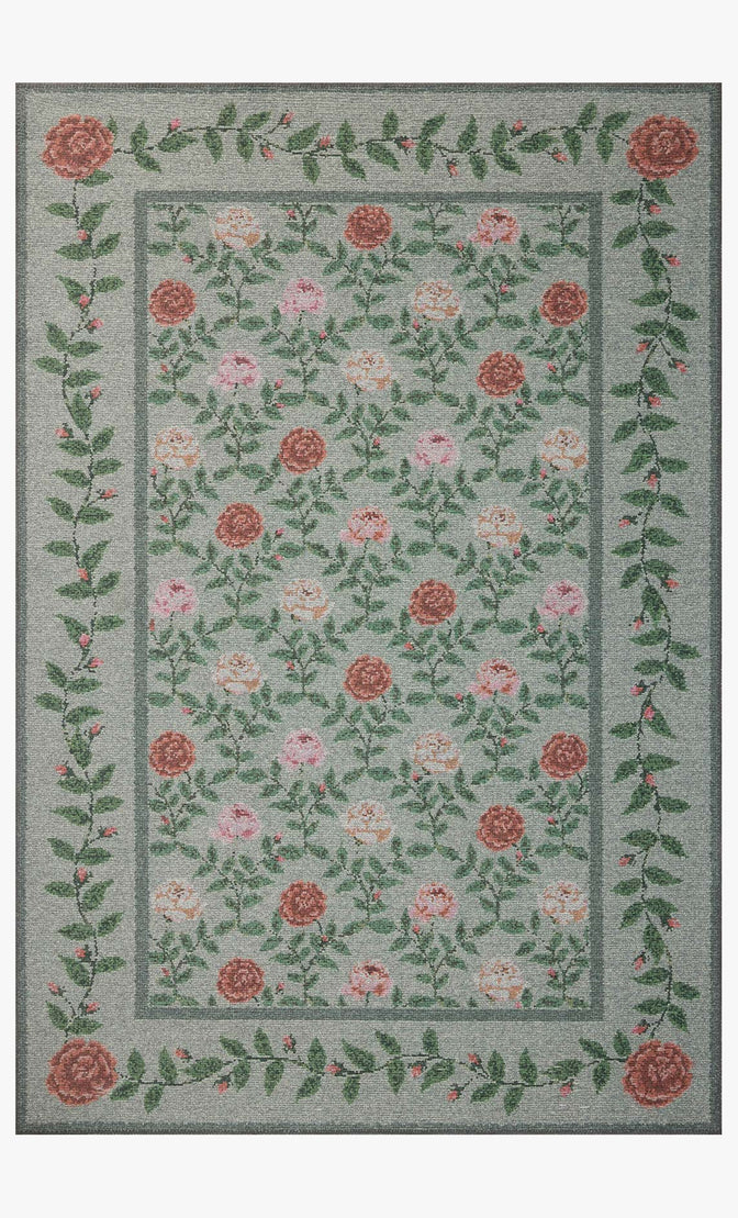 Rifle Paper Co x Loloi Wildwood Rose Trellis Rug - Mint