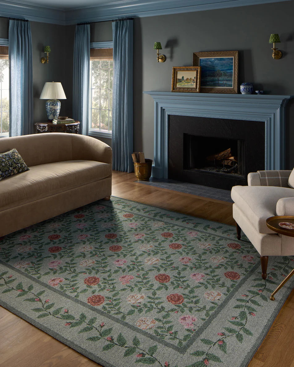 Rifle Paper Co x Loloi Wildwood Rose Trellis Rug - Mint