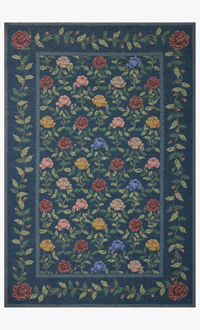 Rifle Paper Co x Loloi Wildwood Rose Trellis Rug - Navy