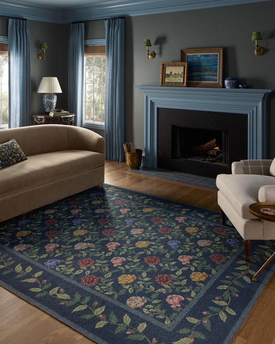 Rifle Paper Co x Loloi Wildwood Rose Trellis Rug - Navy