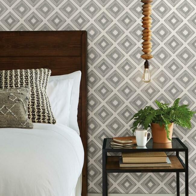 Magnolia Home Diamond Sketch Wallpaper - Black on White