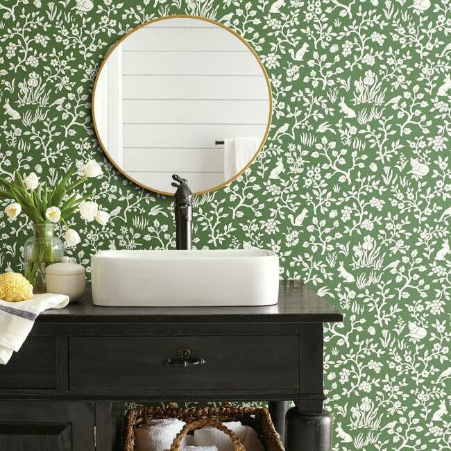 Magnolia Home Fox & Hare Wallpaper - Forest Green